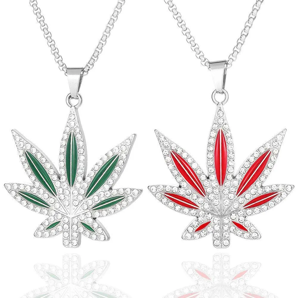 New Cubic Zirconia Alloy Pendant Necklace Men's Maple Leaf Necklace Men's Hip Hop Rock Punk Necklace Jewelry Wholesale - Image 3