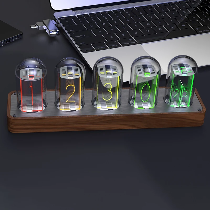 RGB Nixie Clock LED Electronic Desktop Clock Wood Vintage Creative Digital Watch Alarm Clocks Decoration and Accessories Table