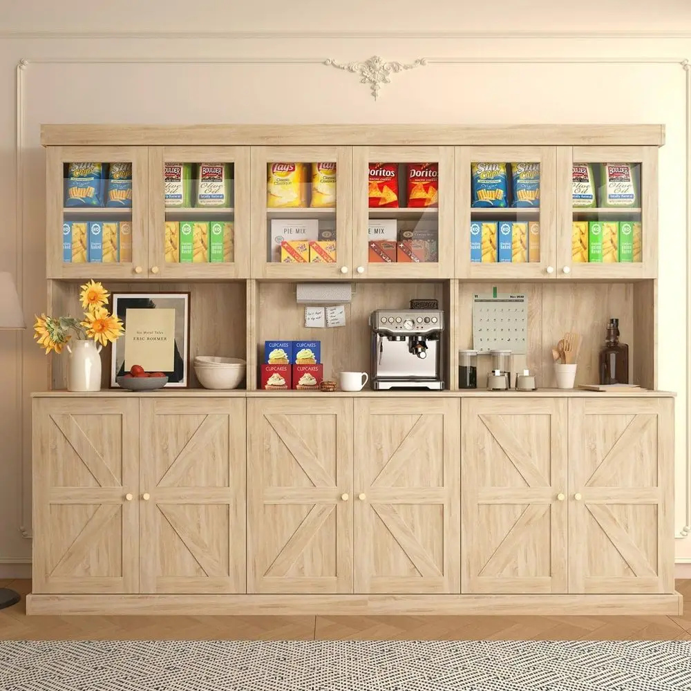 

3-Piece Brown Kitchen Pantry Set with Coffee Bar Hutch and Adjustable Shelves for Storage