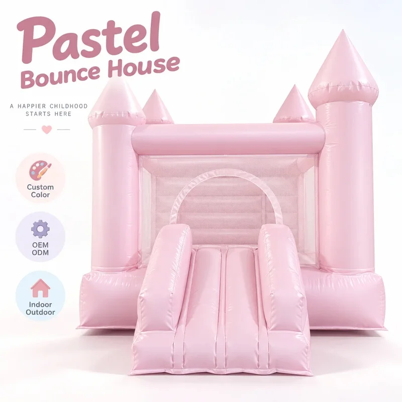Pastel Pink Blue White Inflatable Decoration Bouncy Castle Kids Jumper with Slide Bounce House for Birthday Party Event