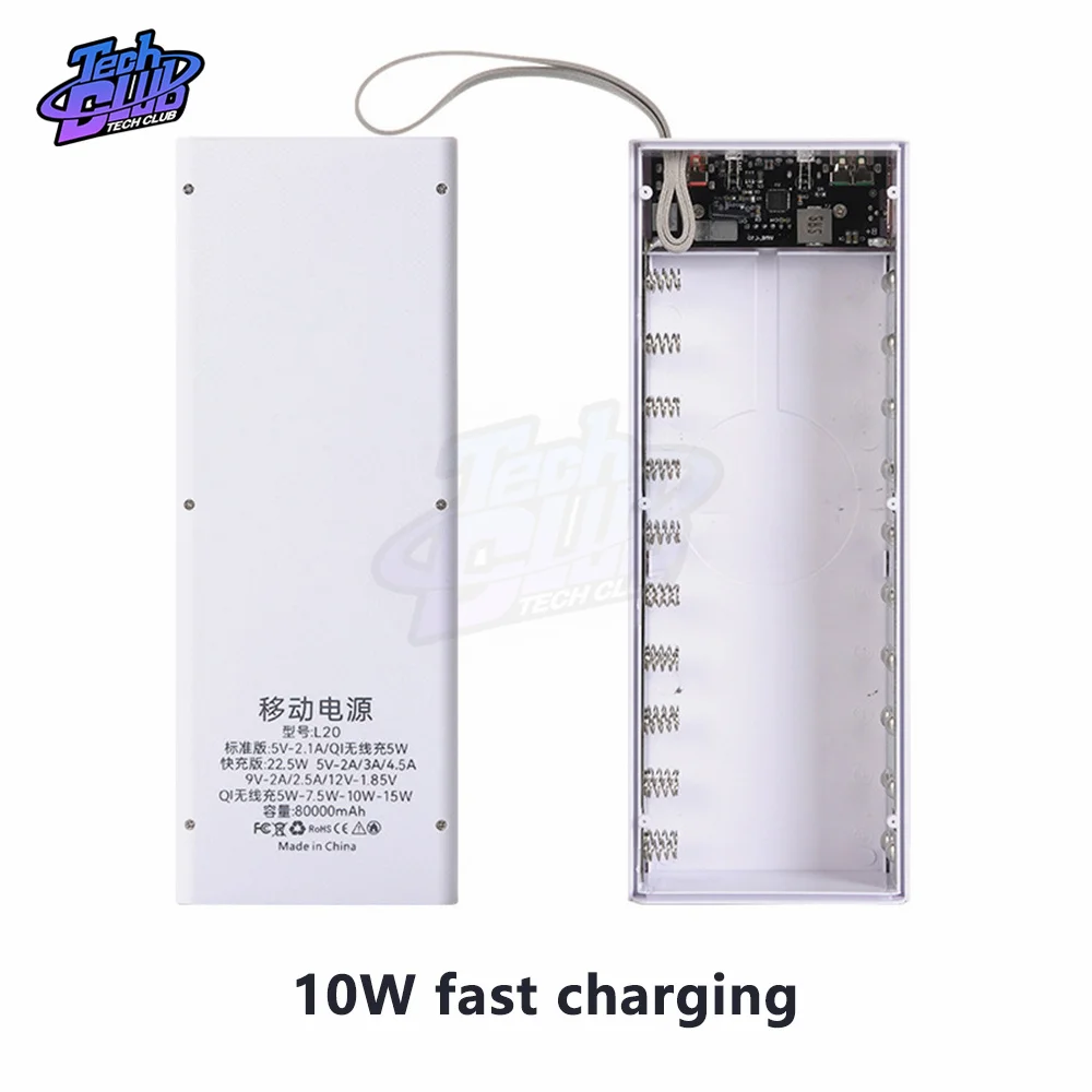 Imagem -03 - Destacável do Banco de Potência para Telefones de Carregamento sem Solda 20x18650 Baterias 22.5w Caixas de Armazenamento da Bateria Diy Case
