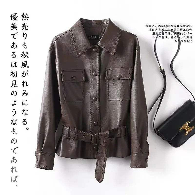 

2025 Female Short Faux Leather Top Jacket Autumn Winter Ladies Fashion PU Leather Outwear Korean Women Long Sleeves Leather Coat