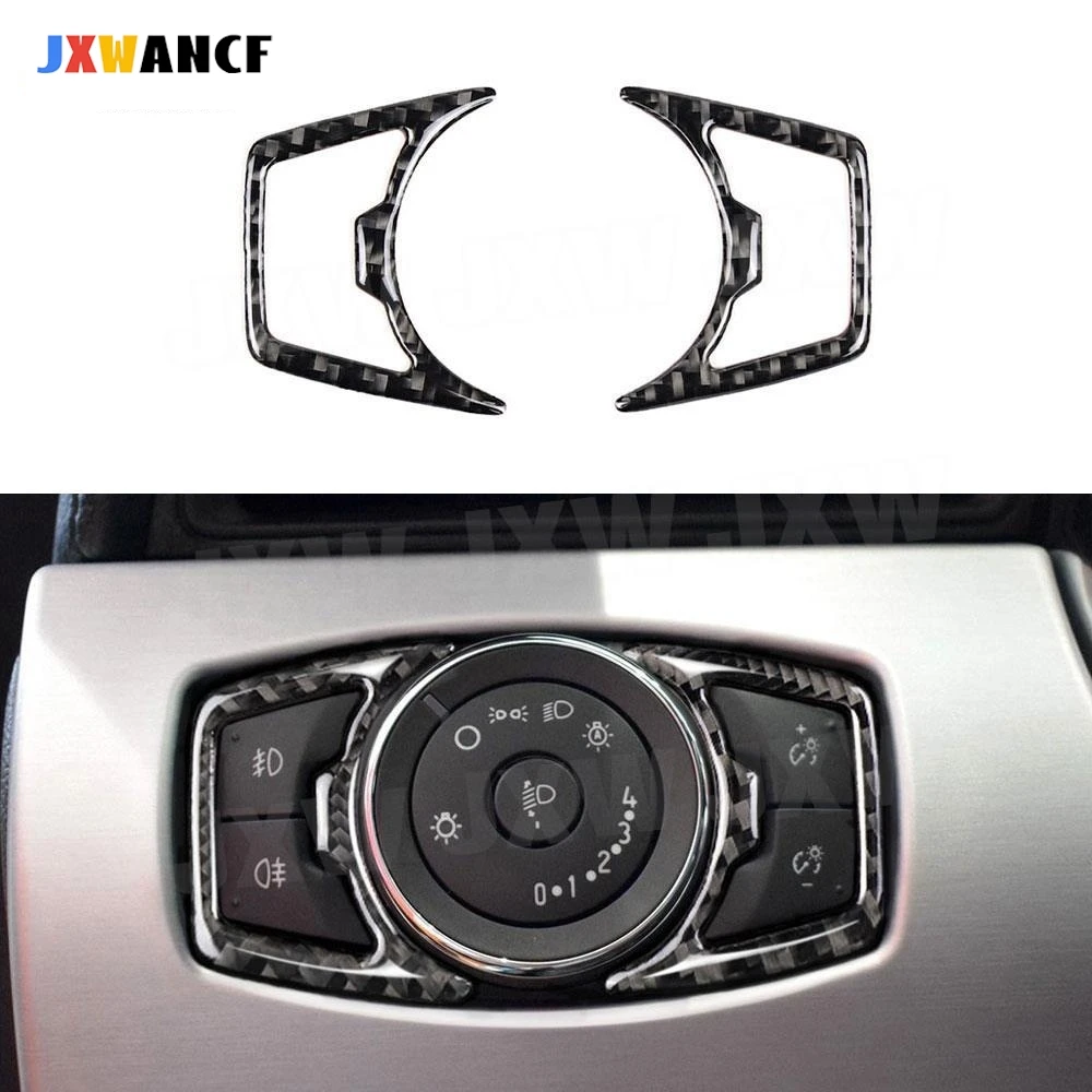 

JXWANCF Carbon Fiber Interior Trims Car headlight switch Frame Cover Mouldings Stickers For Ford Mustang 2015 -2019