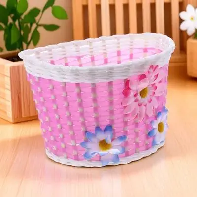 

Children Bicycle Basket Handmade Storage Front Kids Baskets Fold Pink Flowers Detachable Cycling Scooters Toy Cup Handlebar