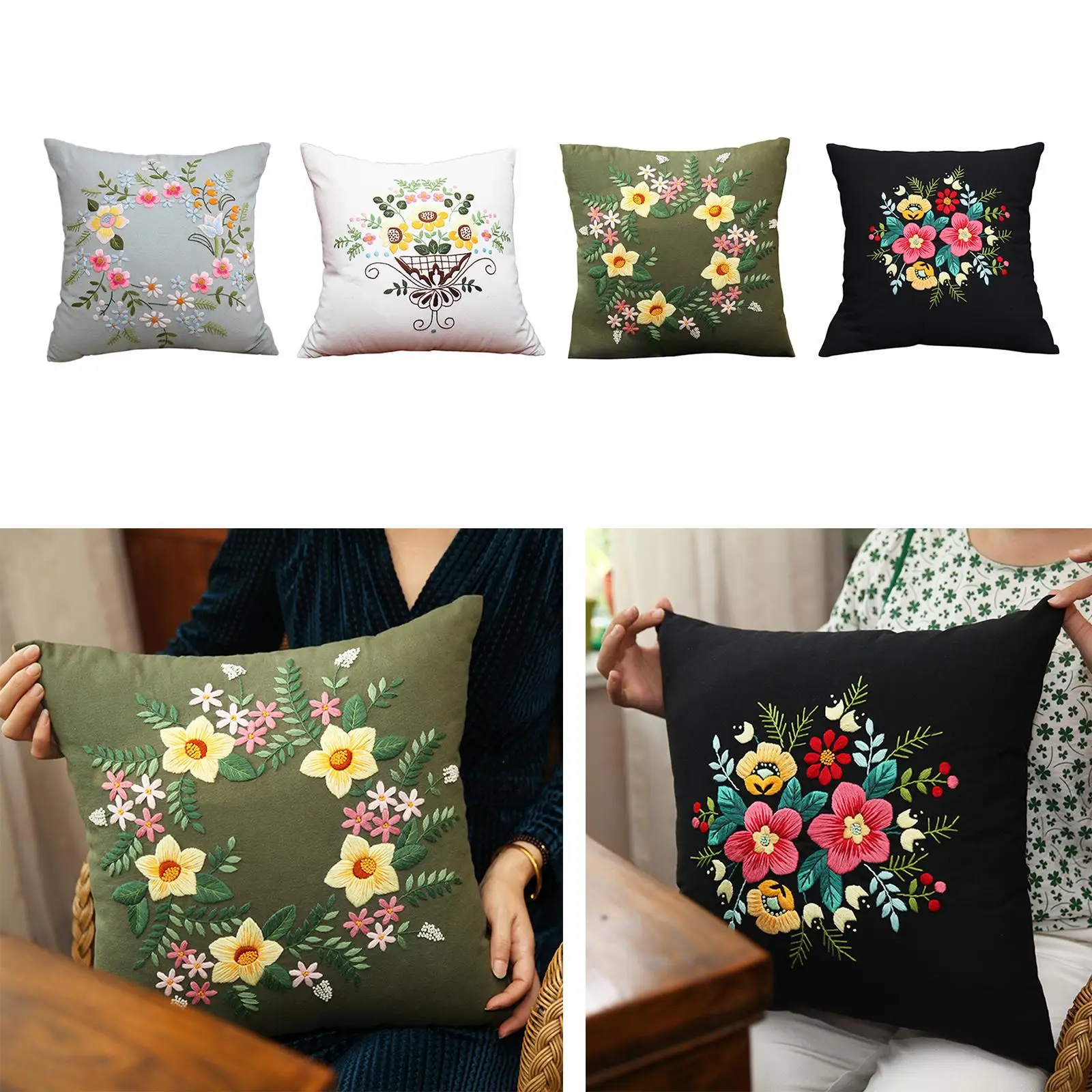 

Embroidery Pillow Covers Kit Colorful Threads Cross Stitch Kits for Adults Decorative