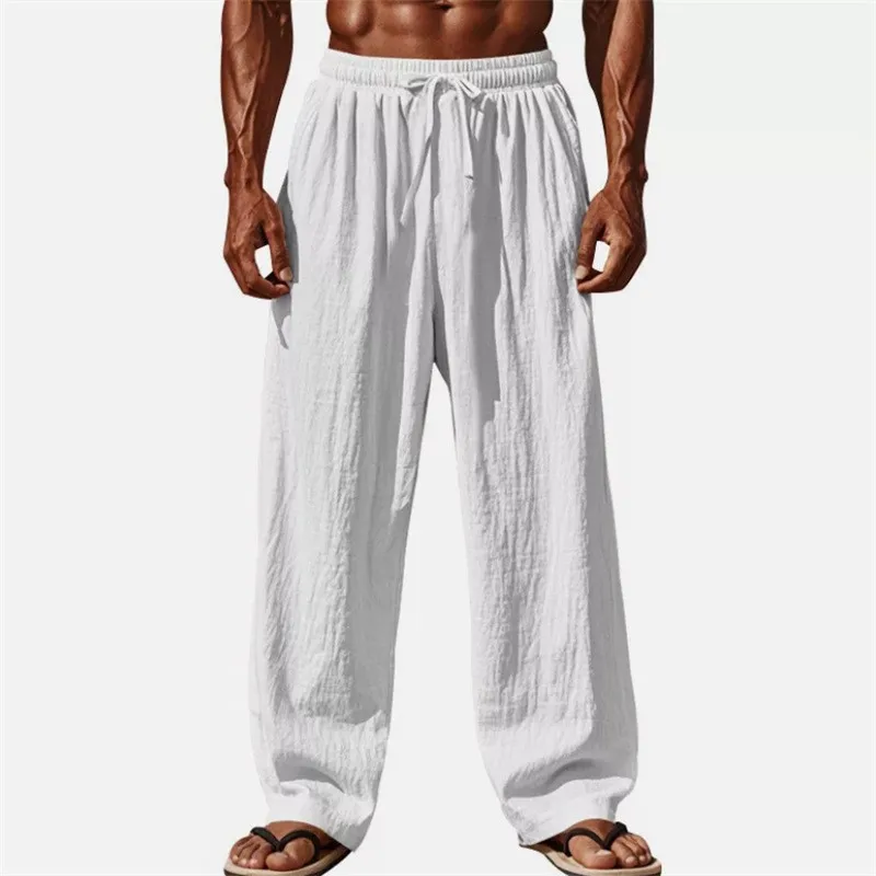 

Summer New Men's Cotton Linen Breathable Shorts Hawaii Beach Pants Male Solid Color Trousers Loose Versatile Streetwear