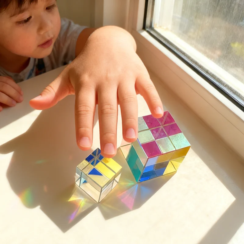 

Splitting Lighting Glass Prism Beam Cube Glass Crystal X-Cube Mini Decoration Craft Figurine Optical Desktop Prism Figurine Gift