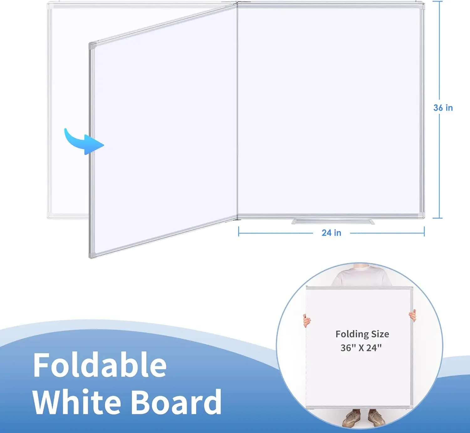 Large Magnetic Whiteboard 48x36 Inch Foldable Aluminum Frame Dry Erase Board for Wall Home Office Classroom