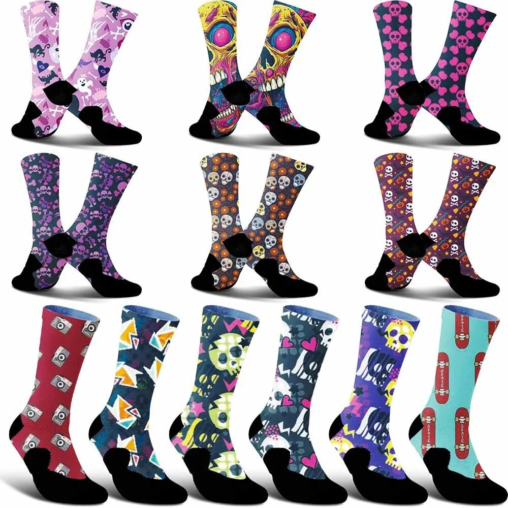 

Trendy music green skull pattern sports cycling socks, unisex, lightweight, breathable,moisture wicking,creative and fashionable