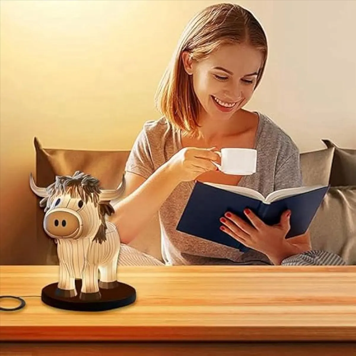

Okay 2X Cow Table Lamp Farmhouse Cow Night Light, Cow Bedside Lamp USB Small Nightstand Lamp