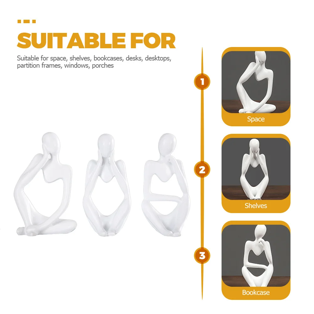 

3Pcs Thinker Statue Modern Abstract Resin Sculpture Office Living Room Desktop Home Decoration Art Thinker Statue