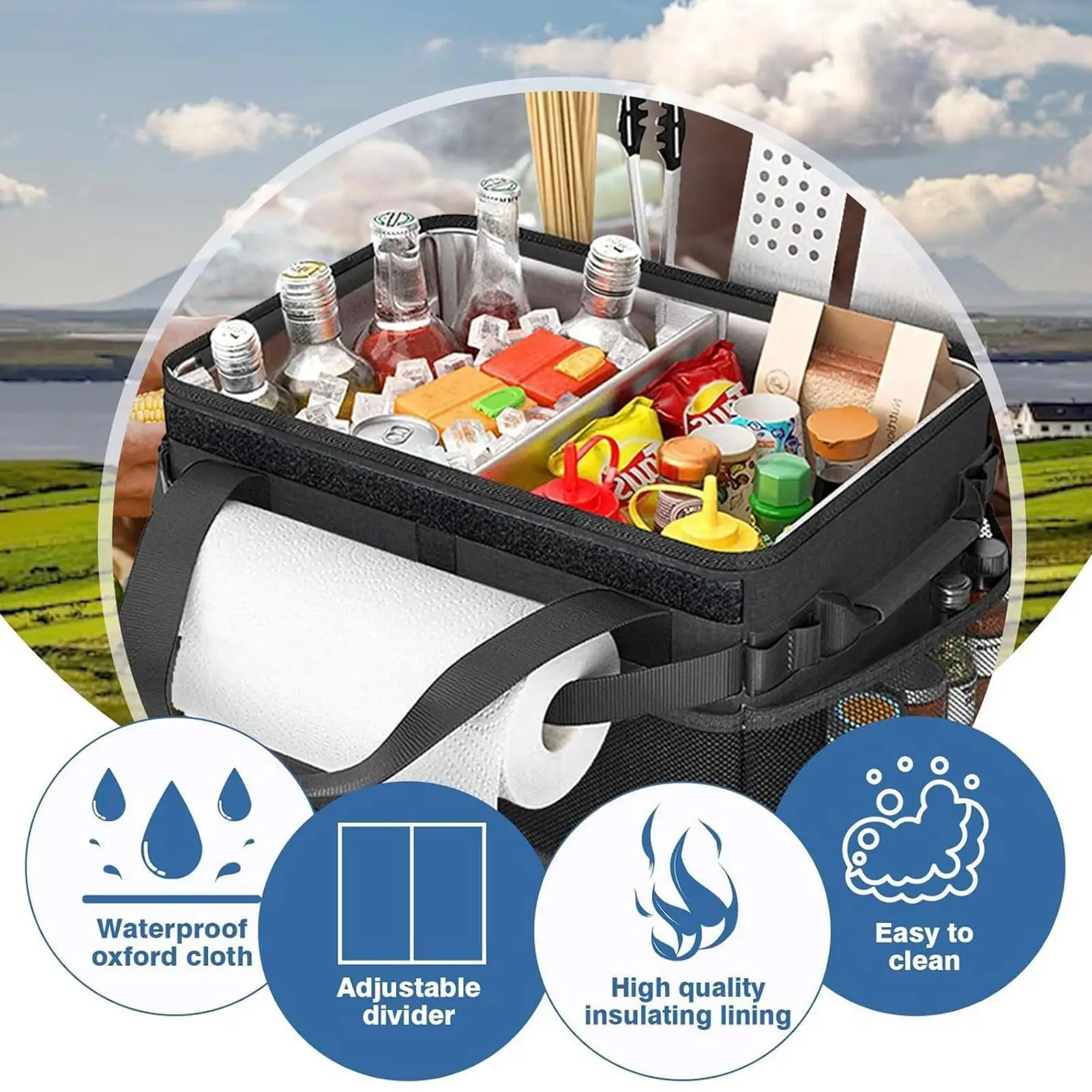 

Сумка-тоут для пикника, большая вместительная портативная изолированная сумка-холодильник для пикника для отдыха, кемпинга, отдыха, парка, путешествий, пляжа, барбекю, семьи