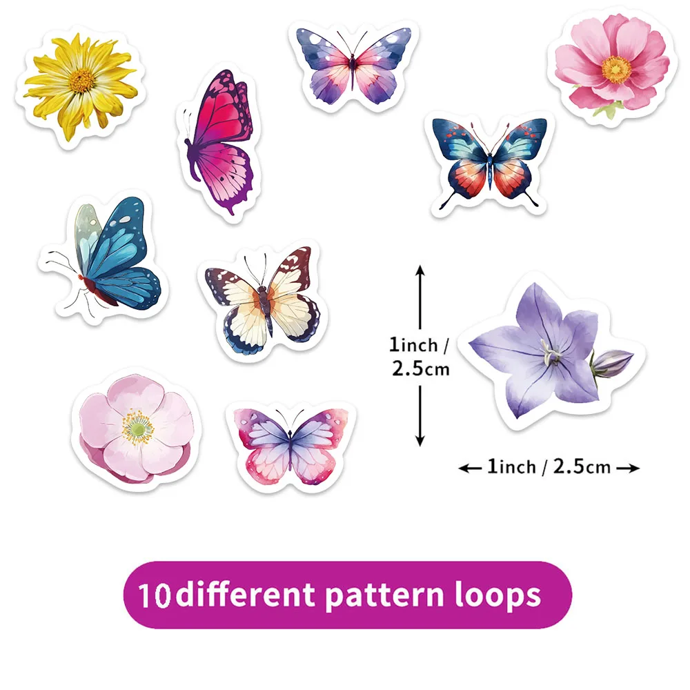 500PCS Ten Different Butterfly and Flower Fun Roll Stickers Small Pattern DIY Phone Case Notebook Skateboard Waterproof Stickers