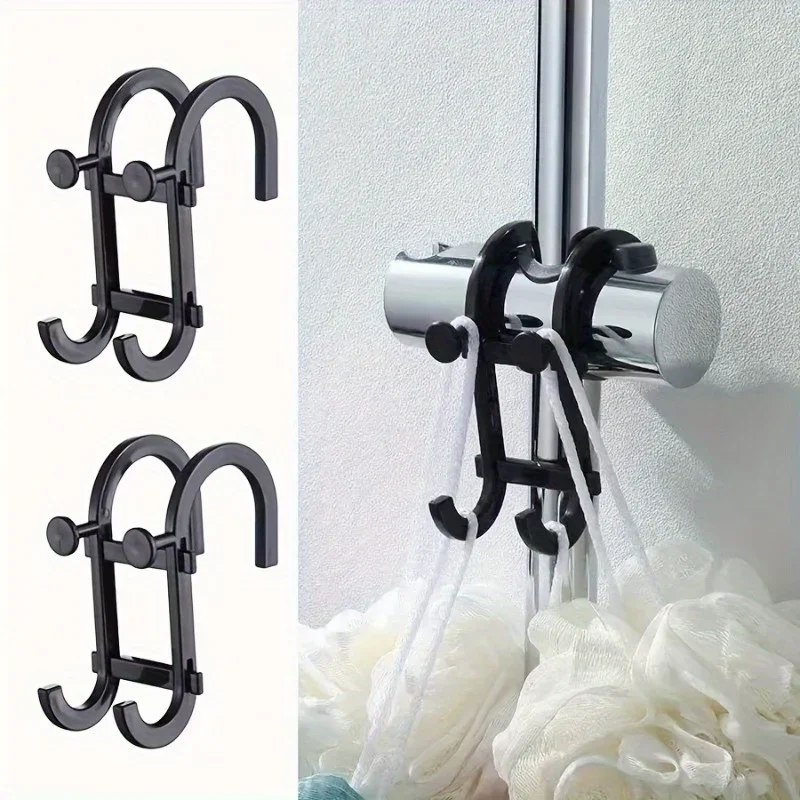 2 pcs Multi-functional bathroom storage hooks, no-drill towel rack, shower ball holder, and can also be used as a phone stand