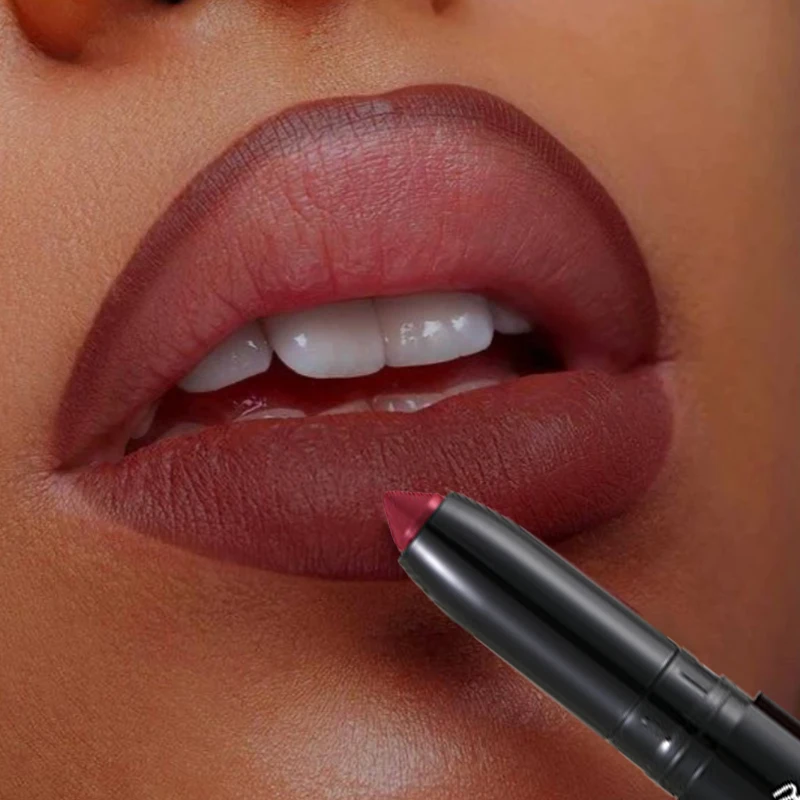 12 Colors Matte Lipstick Pen Waterproof Long-lasting Contouring Brown Red Nude Outline Lip Shape Lip Liner Non-stick Cup Makeup