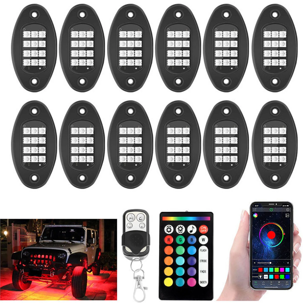 8 In 1 Pods LED Rock Lights for Trucks Music Mode APP Remote Control Neon Underglow Lighting Kit for Jeep Off Road SUV Car ATV