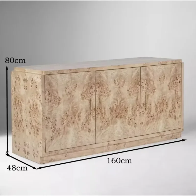 Mid-Century Style Solid Wood Living Room Cabinets French Cream Bedroom Storage Veneered Side Panels