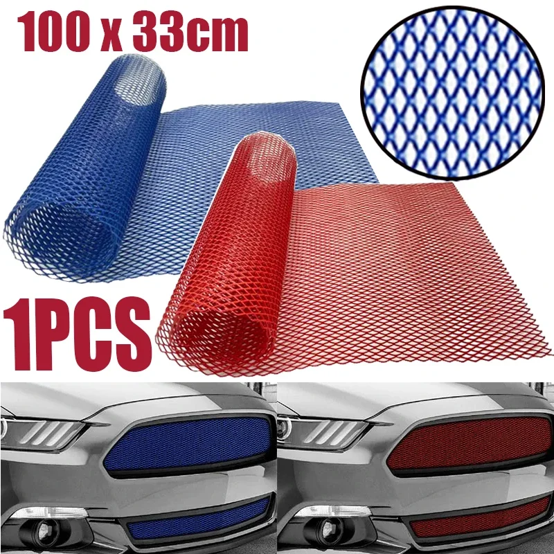 100x33cm Diamond Hole Aluminium Racing Car Bumper Grille Grill Mesh Net Vent Red Blue Tuning Universal Protector Home Garden