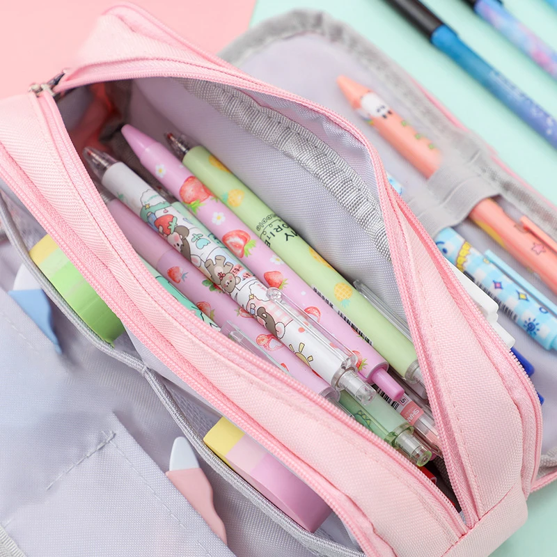 1PC Large Capacity Pencil Case 3 Compartment Multifunctional Pen Bag For Girls Boy School Student Office Stationery Organizer