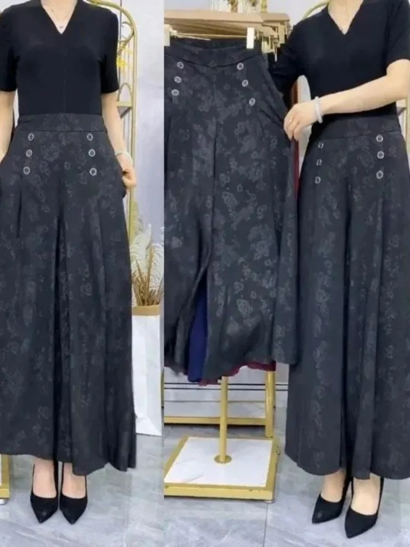 

High Quality Floral Culottes Cropped Wide-Leg Pants Women's Summer Thin Pantskirt Slimming Wide Leg Pants Draped Casual Pants