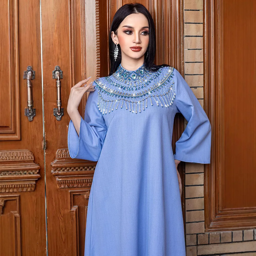 Eid Abaya Diamonds Dubai Turkey Islam Muslim Dress Kaftan Maroccan Caftan Women Djellaba Robe Longue Musulmane Femme Jalabiya