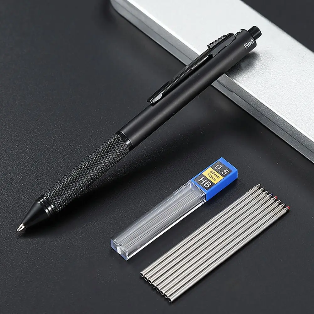 Metal Multifunction Pen 4-in-1 Gravity Sensor 0.5mm Mechanical Pencil Press Type 3 Color Ballpoint Pen School Office