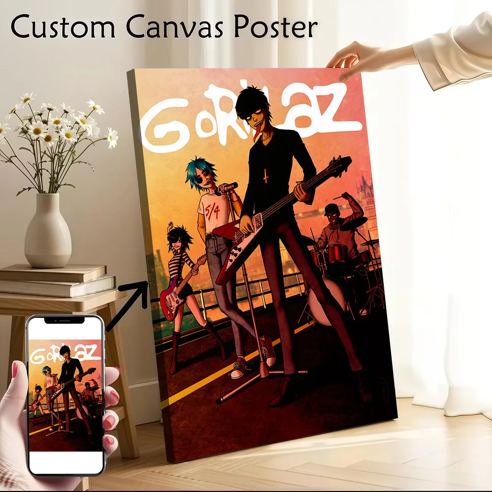Gorillaz Band Performing Live Printed Canvas Poster Personalized High Quality Wall Art Paintings for Modern Home Decorations