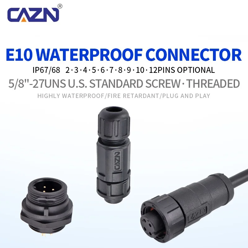 E10 Threaded Field Installable Mating Plug Male Female 2-4 Pin B-Code IP68 for LED Display & Outdoor Equipment
