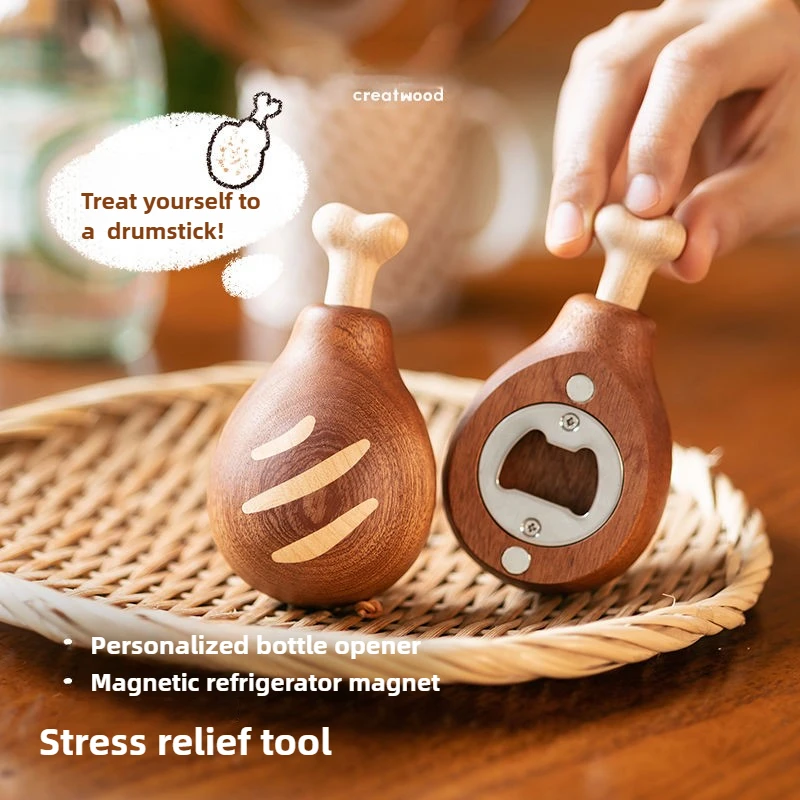 

Chicken Leg Bottle Opener ，Fridge Magnet, Wooden Beer Bottle Opener Novelty Desk Decor, Gift for Drinkers，Man Cave Accessories