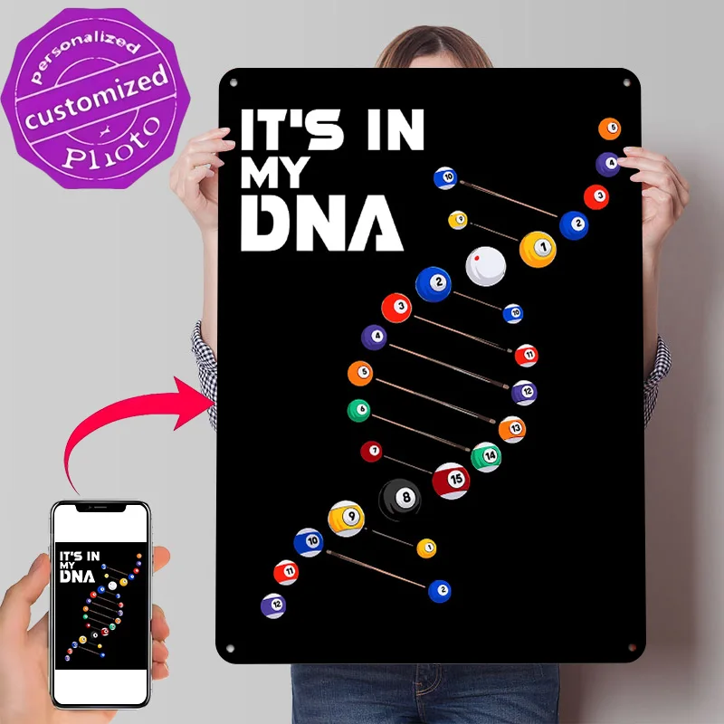 Billiards DNA Pool Lover Personalized 3D Textured Metal Poster Wall Art Vintage Tin Signs for Home Decor Living Room Wand Deko