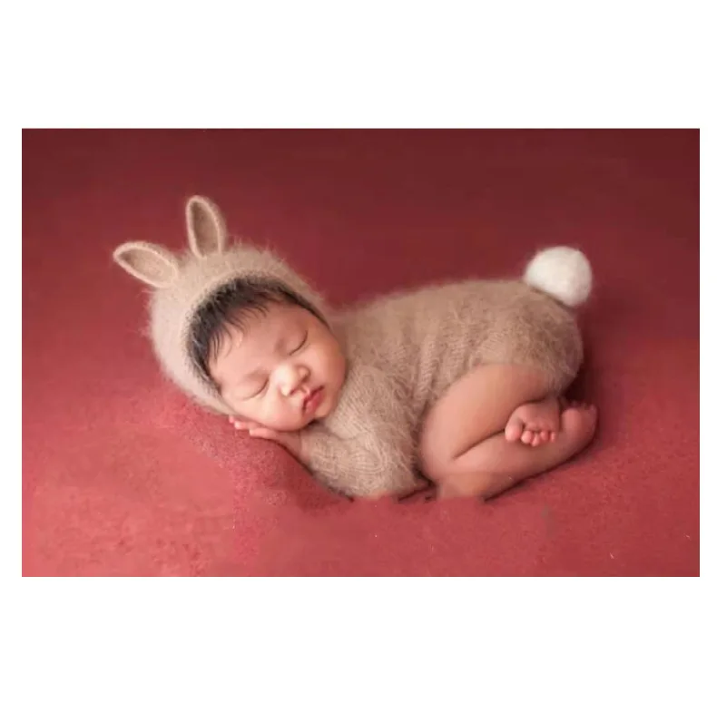 Lovely Rabbit Fashion Newborn Photography Props Bunny Costume Suit Girl Boy Baby Crochet Hat Shooting Picture Accessories