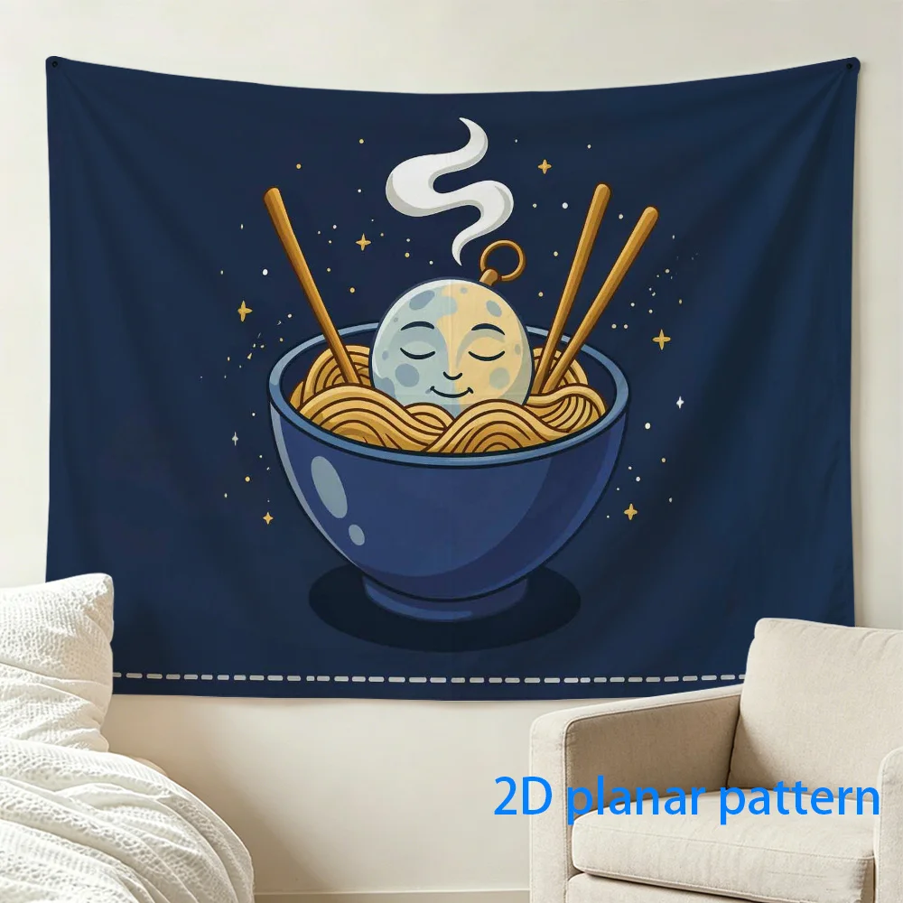 Cute Ramen Noodle Tapestry Wall Hanging Asian Food Decor Starry Night Blue Kitchen Pattern Large Tapestry Art 180x230cm