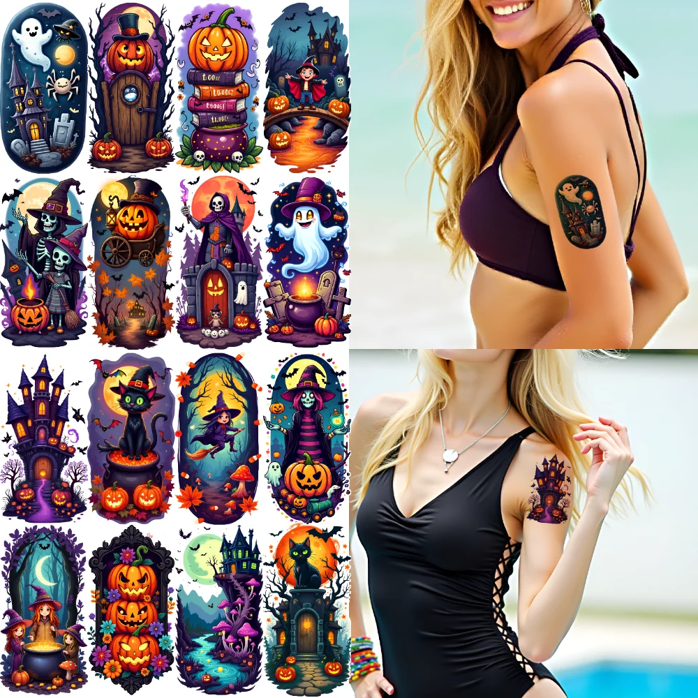 

12pcs Temporary Tattoo Spooky Stickers Waterproof Long-lasting Body Stickers Halloween Decor Temporary Tattoo Stickers For Men