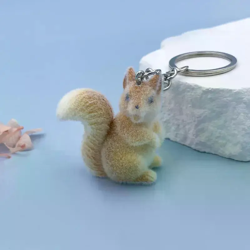 Cute Three-dimensional Squirrel Plush Pendant Keychain Resin Plush Car Keychain Children's Gift Decorative Accessories