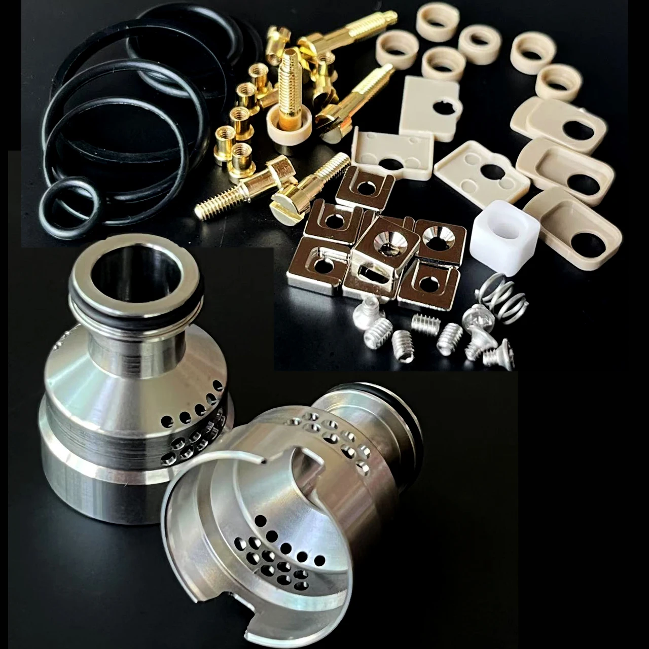Replacement 25mm Base O Ring Z X II ZEUS Clips Mesh Grid Repair Parts SUS304 Cap,Gold Plated Screw Pin,O-rings,Ceramic Spring