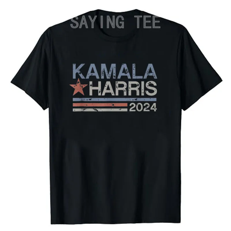 

Harris 2024 Grunge Retro Stripes Vintage Kamala Harris 2024 T-Shirt US Flag Print Women in White House Feminism Campaign Tee Top