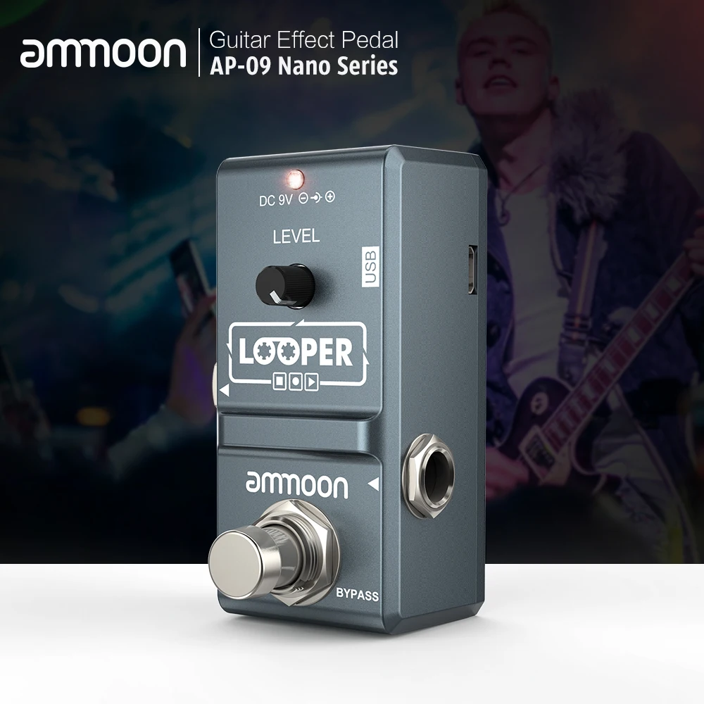 ammoon AP-09  Nano Loop Electric Guitar Effect Pedal Looper True Bypass Unlimited Overdubs 10 Minutes Recording with USB Cable