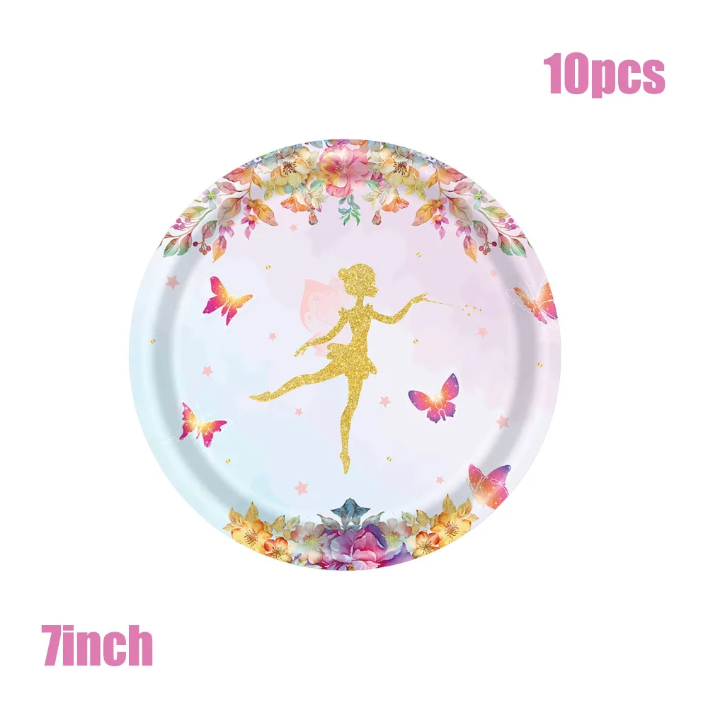 10Guests Fairy Disposabel Tableware Butterfly Goddess Plates Napkin Cups Spring Flower Princess Happy Birthday Party Decor Girl