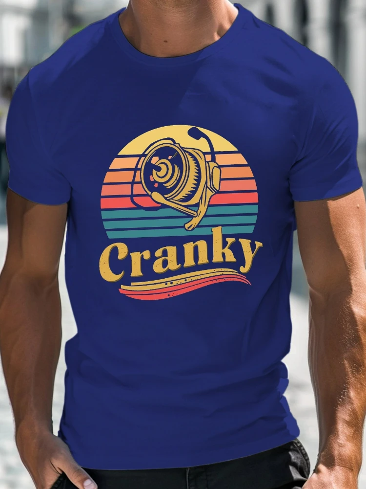 

Men'S Casual Summer T-Shirt with Cranky Fishing Reel Design - 100% cotton short sleeve O-neck printed T-shirt.
