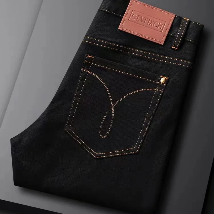 Maden High-end Black Jeans Size 28 To 38 Retro Classic Cotton Slim Straight Original Jeans Uncle Fu Tapered Denim Pants