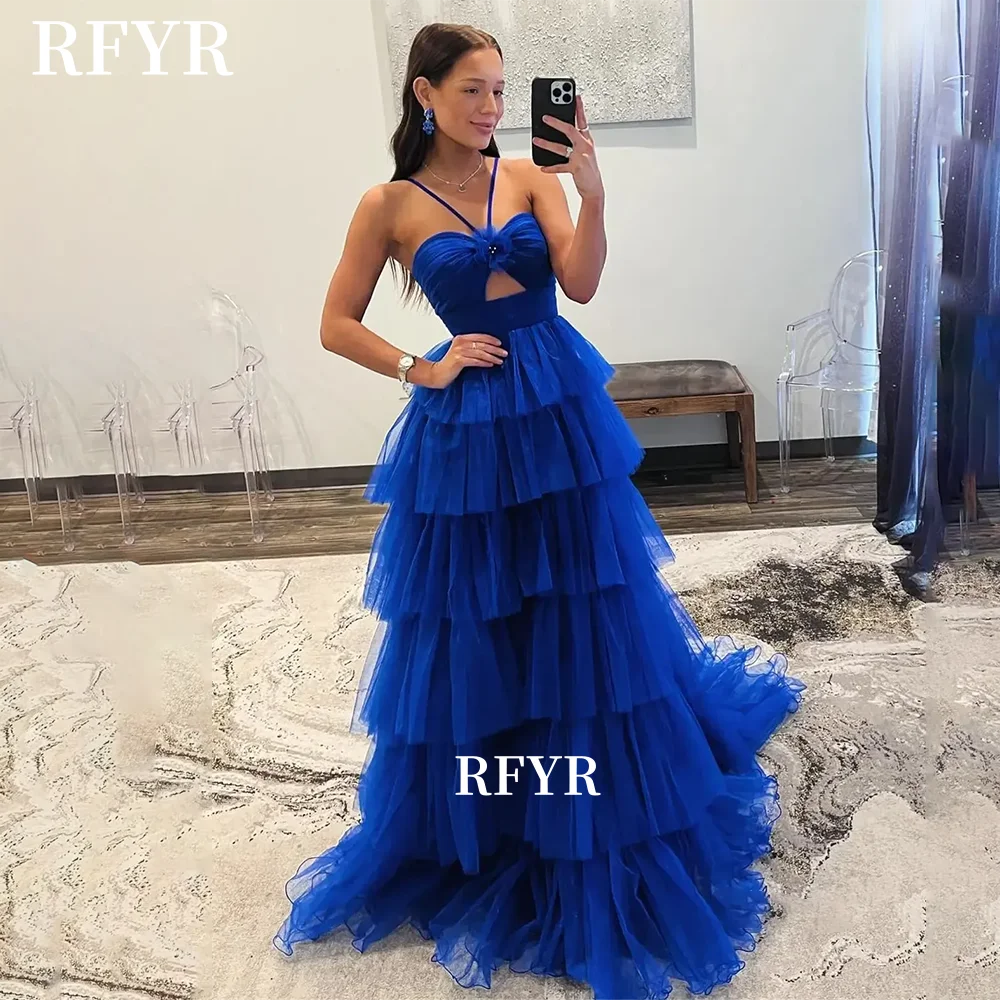 

RFYR A Line Halter Evening Dress Party Dress Multilayers Prom Dress Vestidos De Noche Formal Occasion Dress Customized