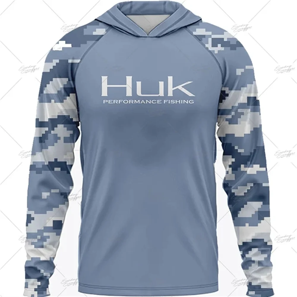 HUK Hooded Fishing Shirts Upf 50 Long Sleeve T Shirt Sun Protection Fishing Clothing Breathable Fishing Hoodies Camisa De Pesca