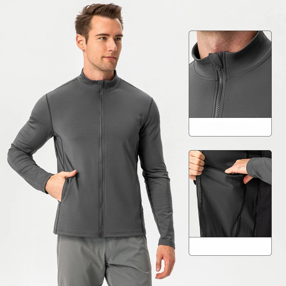 Man's Sports Jacket with Zipper Fall and Winter Fleeced Clothing Men Training Running Top Fitness Gym Workout Coat  Sportswear