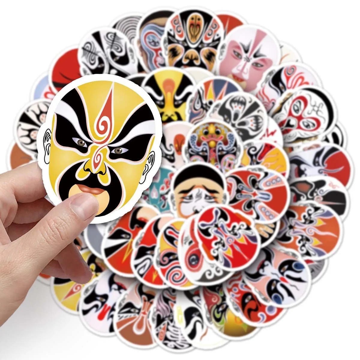 50Pcs Chinese Peking Opera Graffiti Stickers Waterproof Street Art Decals for Skateboards Laptops Chinese Face Mask Design
