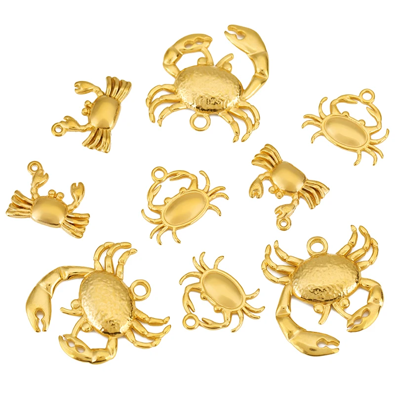 Ciondolo con ciondolo a forma di granchio dell'oceano carino in acciaio inossidabile da 3 pezzi per orecchini fai da te, collane, braccialetti, creazione di gioielli, accessori