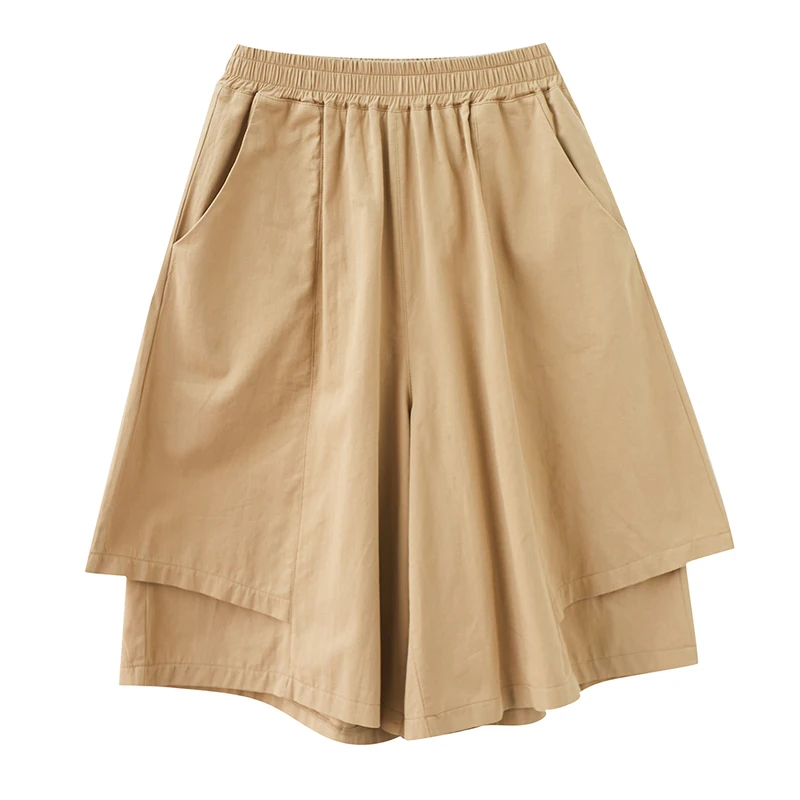 صيف جديد حجم كبير المرأة عادية واسعة الساق ort السراويل غير النظامية الربط فضفاضة تناسب خمسة أرباع طول التخسيس تنورة السراويل