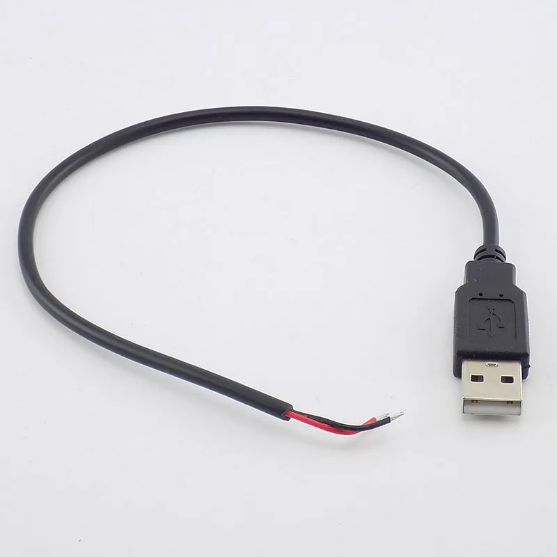 0.3/1/2M DC 5V USB 2.0 Type A Male 2 Pin Cable Power Supply Adapter Charge for Smart Devices DIY Connector Wire B5