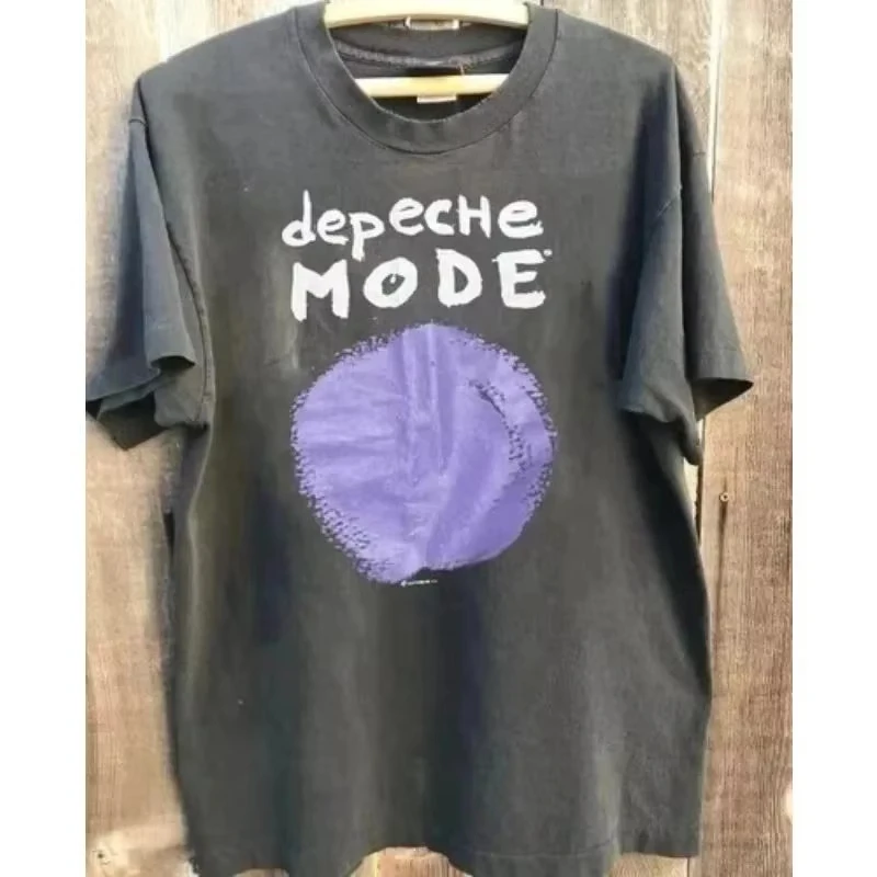 90s Vintage Tops Depeche Mode Band Print Short Sleeve Summer Men's and Women's Loose and Breathable T-shirt Top