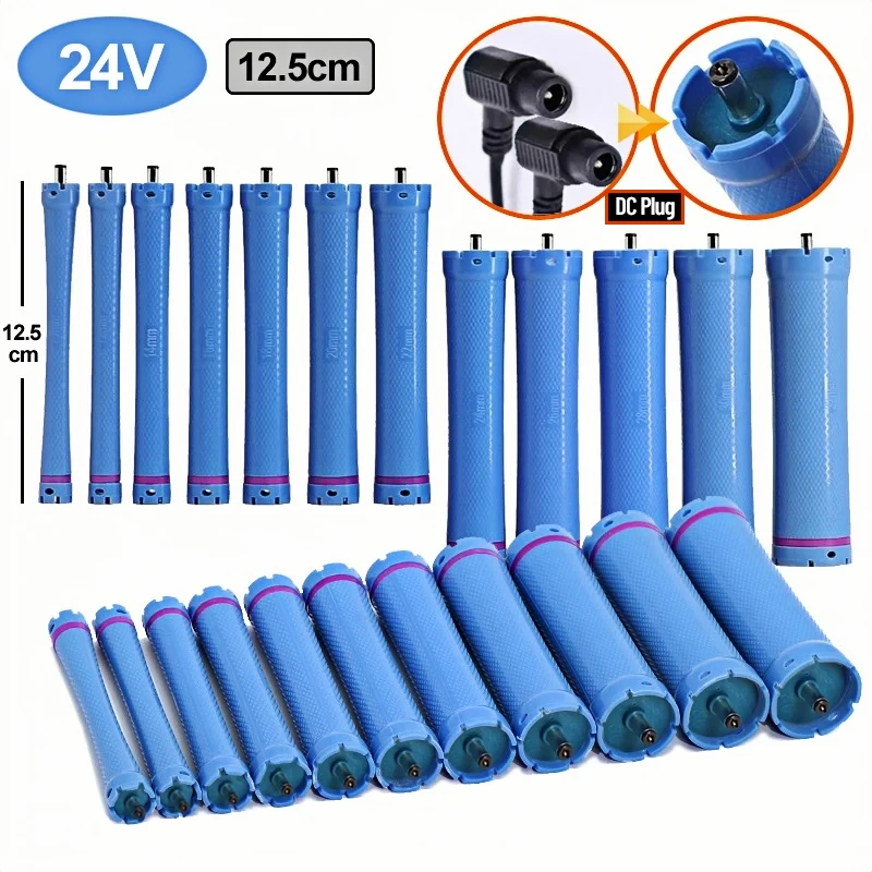 10pcs 24V Digital Perm Rods & Rubberbands Set 5.5mm DC Plug Electirc Heated Bars Rollers Curlers 12.5cm Hairdresser Tools 1910