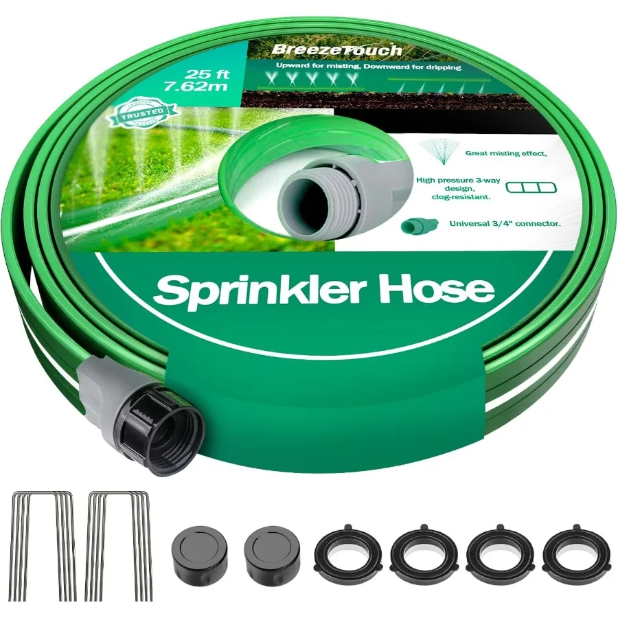 

Гибкий садовый шланг длиной 25 футов с распылителем HighMist для эффективного полива газонов и дворов. Герметичная плоская конструкция со встроенными кольями.